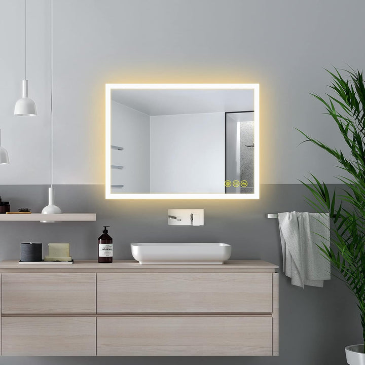 AI-LIGHTING Badspiegel mit Beleuchtung 80x60 cm Rechteckiger Badezimmerspiegel mit Beleuchtung Antib
