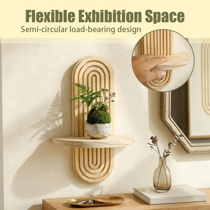 Boho Wandregal aus Holz, Ovale Pflanzenhalter Wanddekoration mit Metallakzenten, Blumenkasten für Su