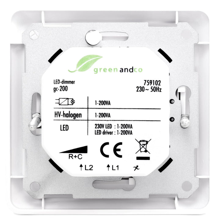 2 Stück greenandco® gc-200 Unterputz LED und Halogen Dimmer 1-200 Watt, auch für herkömmliche Leucht