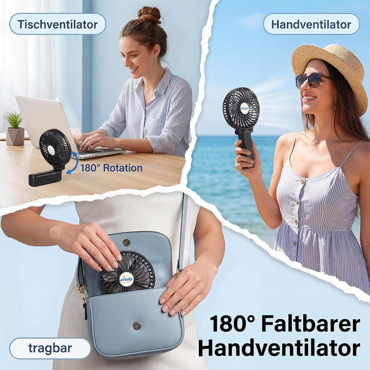 efluky Handventilator, Tragbarer Mini Ventilator, Faltbarer USB-Ventilator Wiederaufladbar, Tragbare