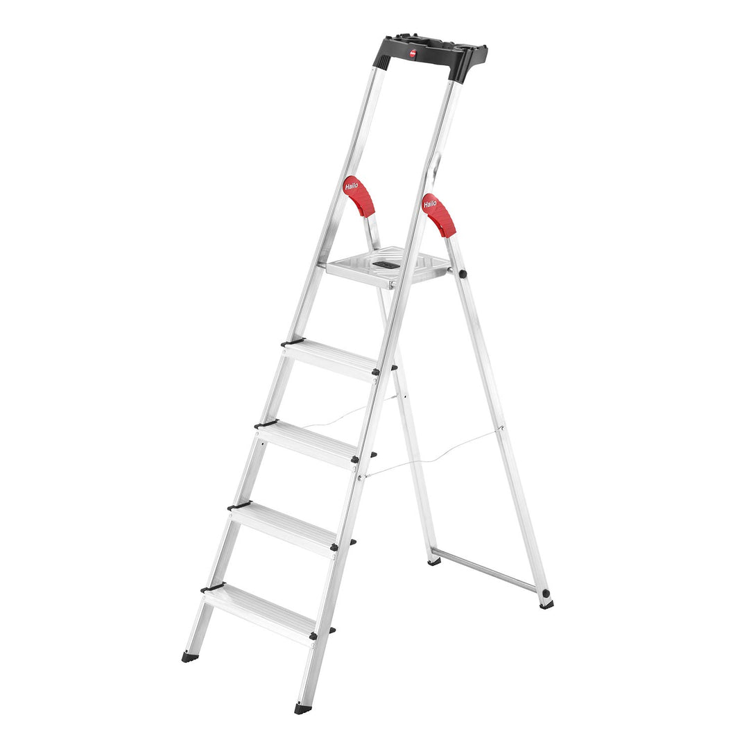 Hailo L60 StandardLine Alu-Sicherheits-Stehleiter , Leiter 5 Stufen belastbar bis 150 kg , stabile H