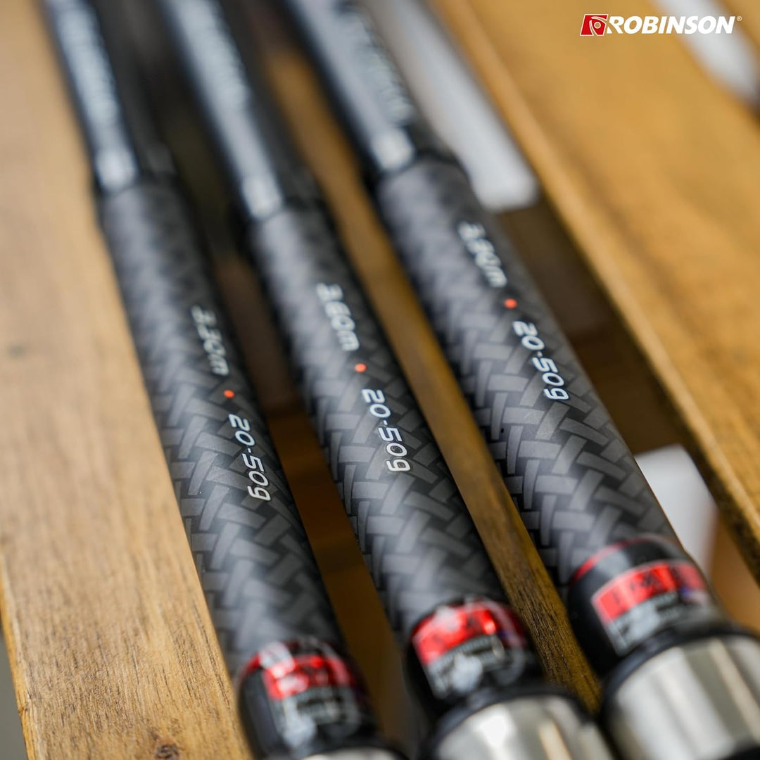 Robinson Angelrute - Teleskoprute Karbon - Kompaktes Transportmass - Robuste Ringe - Rutschfester Ro