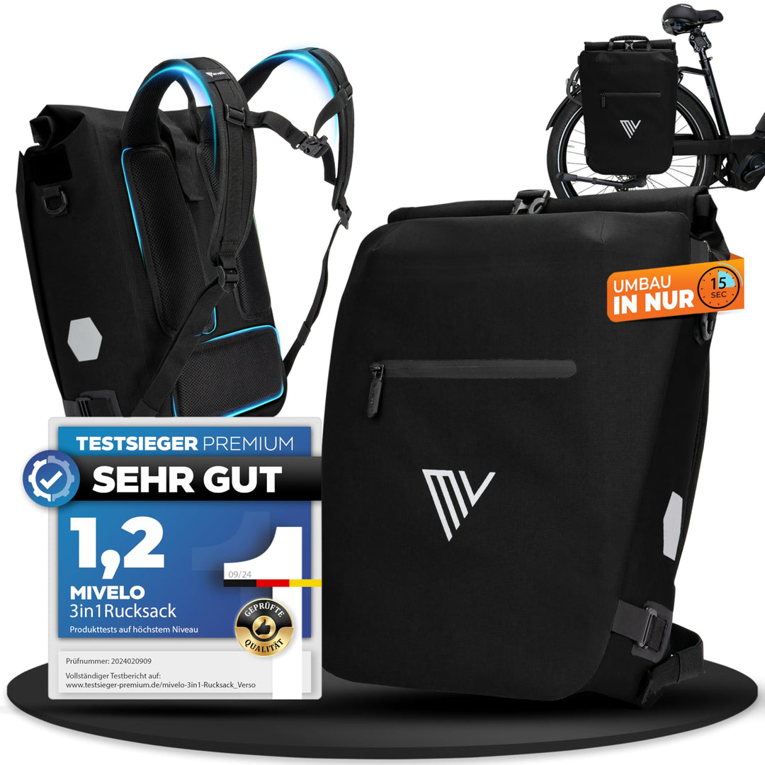 MIVELO 3in1 Fahrradtasche für Gepäckträger I Rucksack &amp; Gepäckträgertasche hinten - in 15 Sekunden u