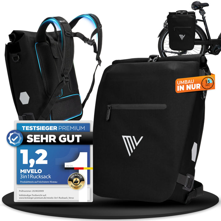 MIVELO 3in1 Fahrradtasche für Gepäckträger I Rucksack &amp; Gepäckträgertasche hinten - in 15 Sekunden u