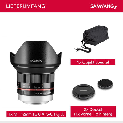 Samyang 12mm F2.0 APS-C Fuji X schwarz - Weitwinkel Festbrennweite Objektiv für Fuji X, manueller Fo