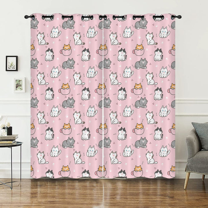HOSIMA Katze Vorhänge Blickdicht Gardinen Mit Ösen,2-Set 140x245cm Niedlich Rosa Leichte & weiche Ve