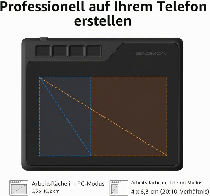GAOMON S620 Stifttablett (mit 4 Tasten und batterielosem Stift) zum Handschrift &amp; Zeichnen, kompatib
