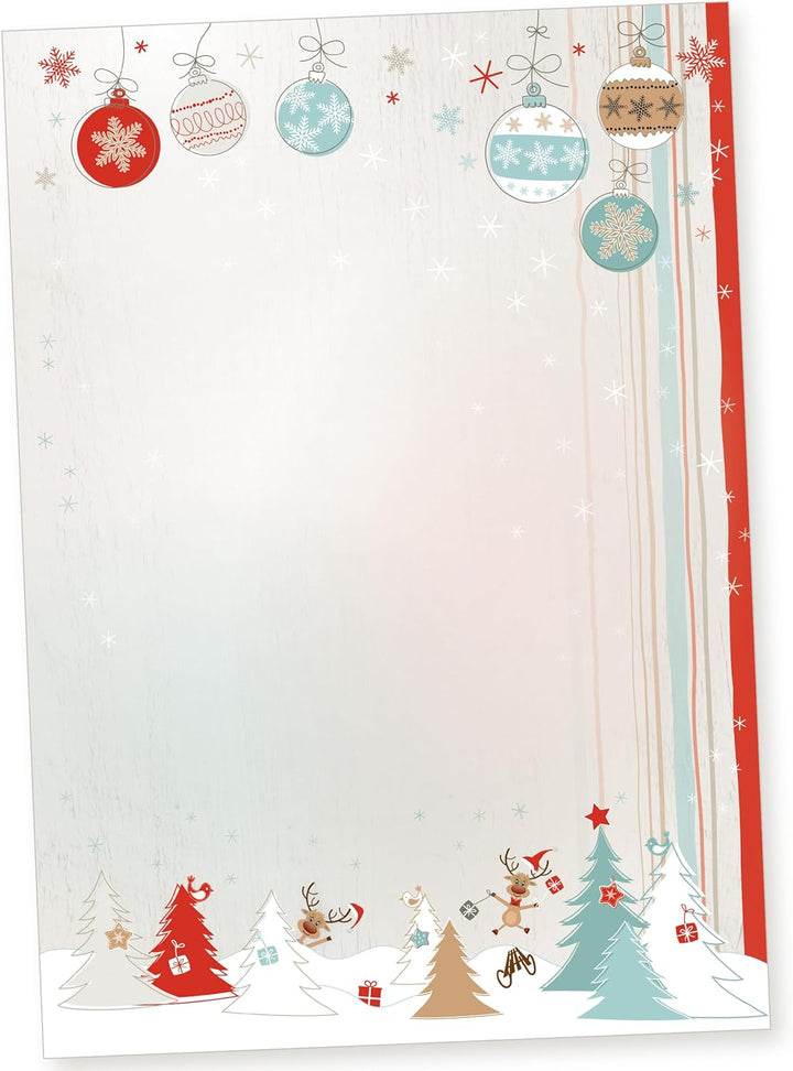 Joulujuhla 25 Sets Weihnachtsbriefpapier mit Umschlag ohne Fenster Weihnachtspapier A4 Briefpapier W