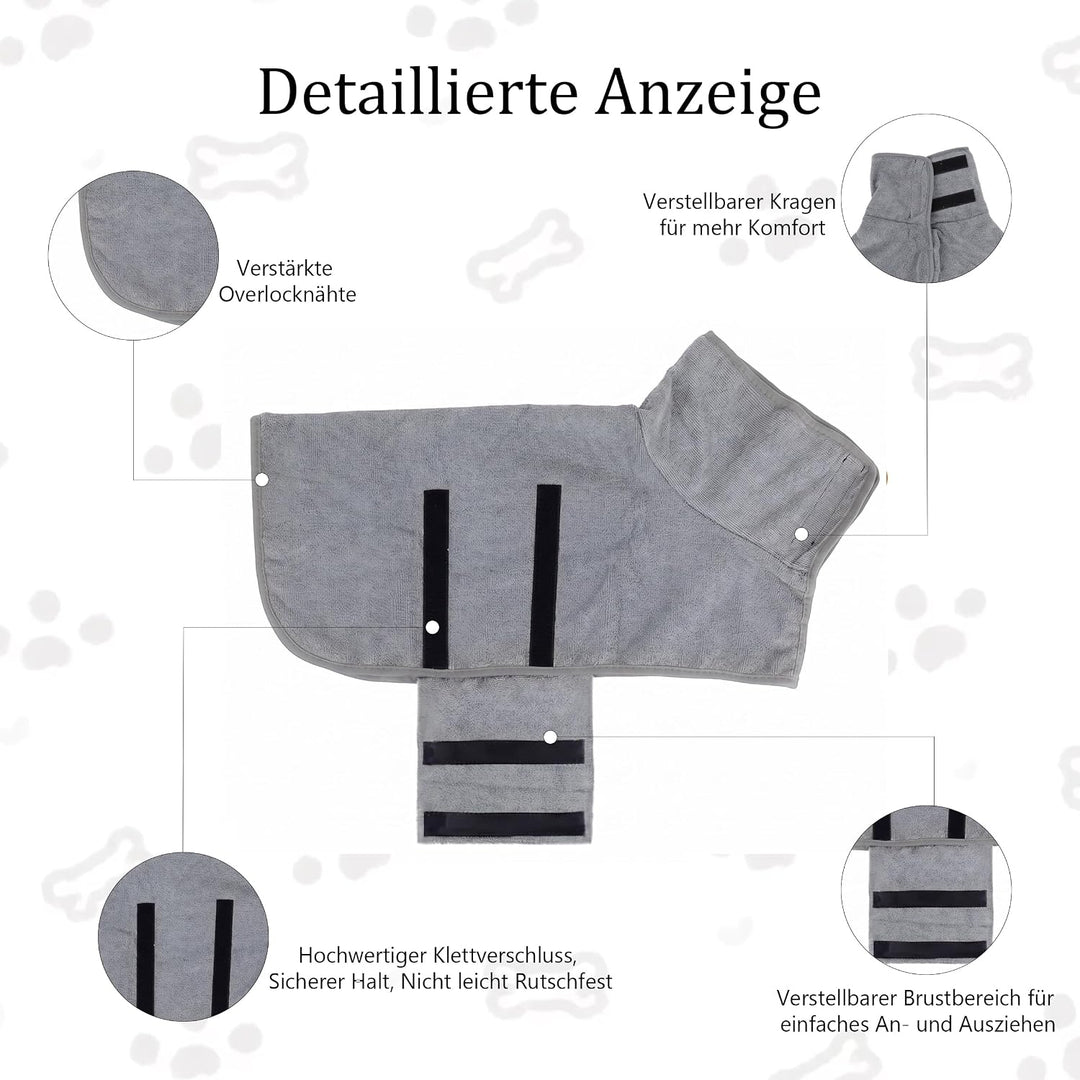 Hundebademantel Mikrofaser mit Klettverschluss saugstark | Als Bademantel Hund&amp;Hundehandtuch für all