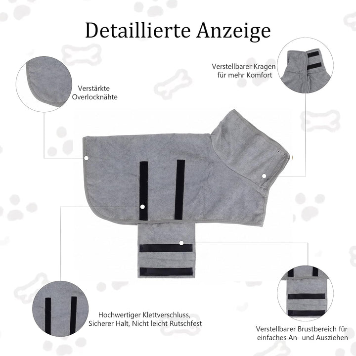 Hundebademantel Mikrofaser mit Klettverschluss saugstark | Als Bademantel Hund&amp;Hundehandtuch für all