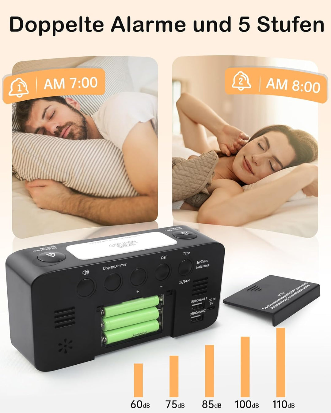 Extrem Lauter Wecker für Tiefschläfer Schwere Schläfer,RGB Farbiger Digitaler Doppelwecker für Kinde