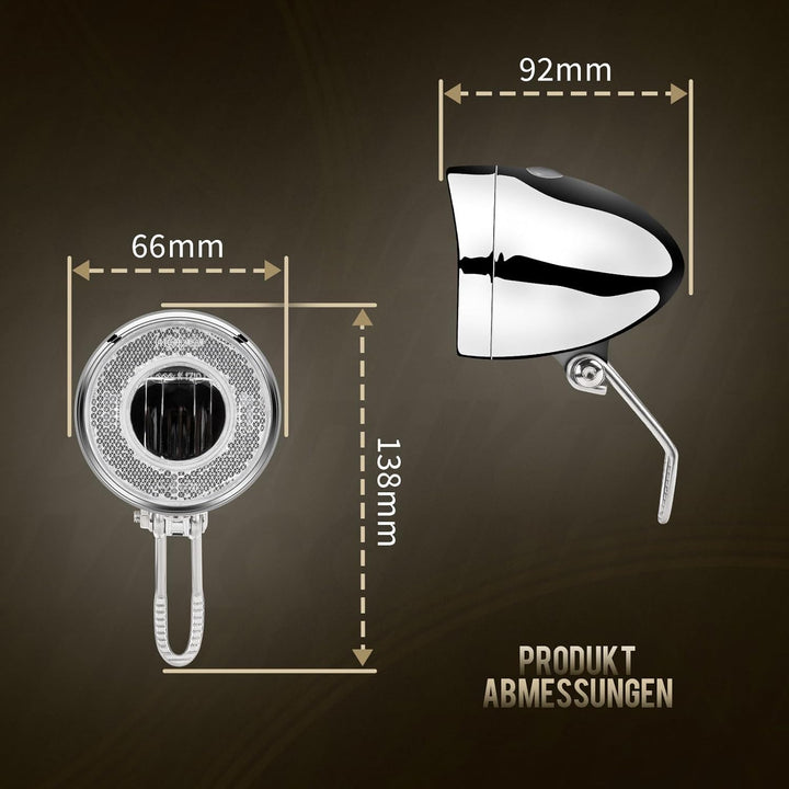 Retro LED Fahrradlicht Vorne, 30 LUX Fahrrad Frontlicht mit 100% / 50% Lichtleistung und 4X AAA Batt