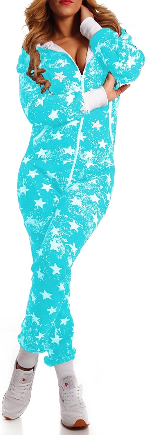 Crazy Age Jumpsuit Strampler Ganzkörperanzug Overall Sternen Kuschelig Warm M Türkis 503, M Tür