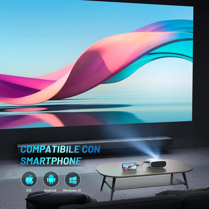 Mini Beamer, ELEPHAS WiFi Beamer Full HD 1080P 8000 Lux Tragbarer Beamer, kompatibel mit Android/iOS