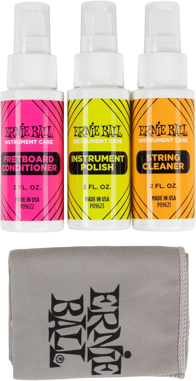 Ernie Ball Instrumentenpflege 3er-Pack mit Mikrofasertuch Gitarrenpflegeset, Gitarrenpflegeset