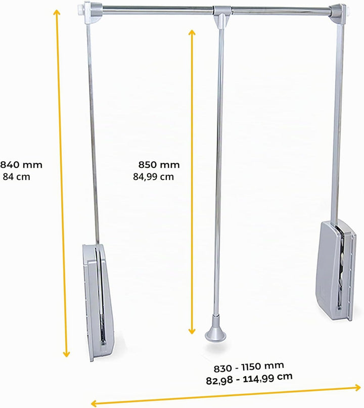 Emuca - Kleiderlift für Schrank, Ausziehbarer Kleiderlift 830-1150mm Breite, Schrankinnenseiten Mont