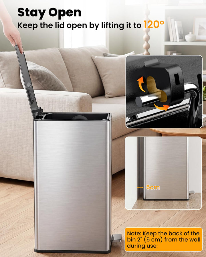 YEAUPE PRO Mülleimer Küche 20L, Abfalleimer Küche mit Pedal, Edelstahl Treteimer mit Soft-Close Deck