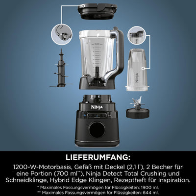 Ninja 2-in-1 Detect Power Mixer Pro & Single Serve, 1200W Mixer mit Krug, & 2x Single Serve Tassen,