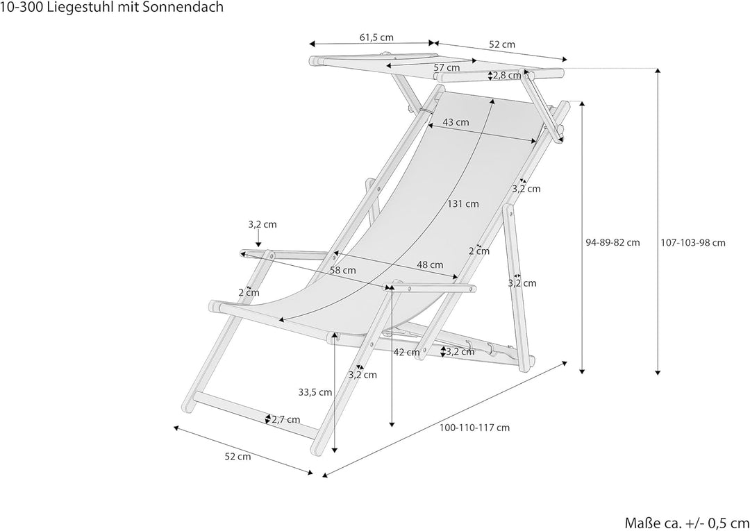 Erst-Holz Liegestuhl blau-weiss Buche dunkel Gartenliege Strandstuhl Sonnendach Kissen klappbar 10-3