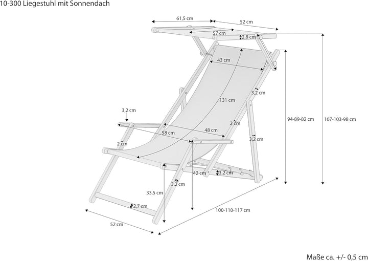 Erst-Holz Liegestuhl blau-weiss Buche dunkel Gartenliege Strandstuhl Sonnendach Kissen klappbar 10-3