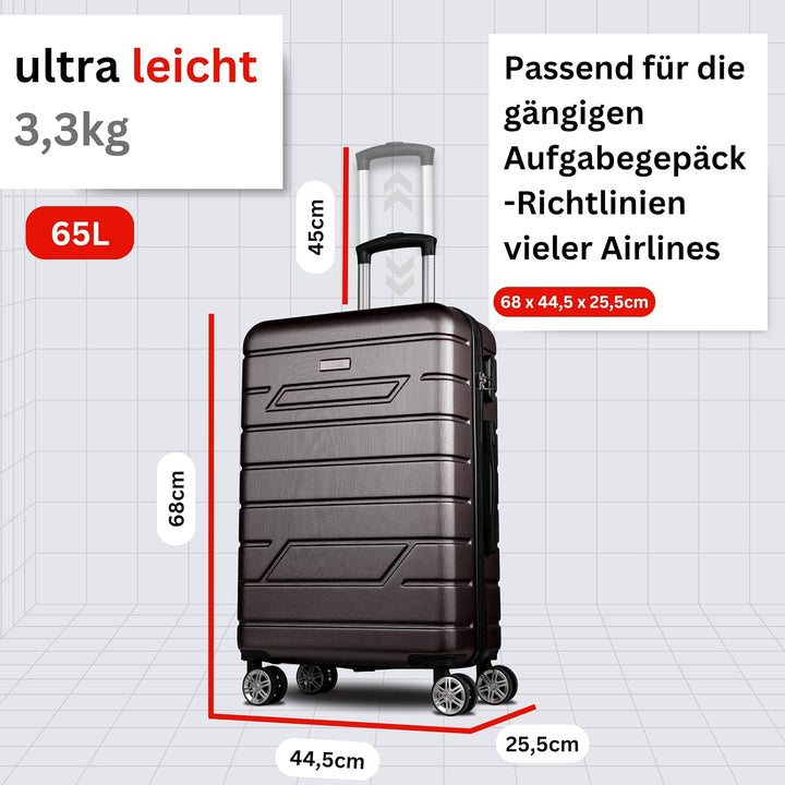 NOWI Bergamo Reisekoffer - Wasserabweisend, 8 Rollen 360° Drehbar, Teleskopgestänge, Voll gefütterte