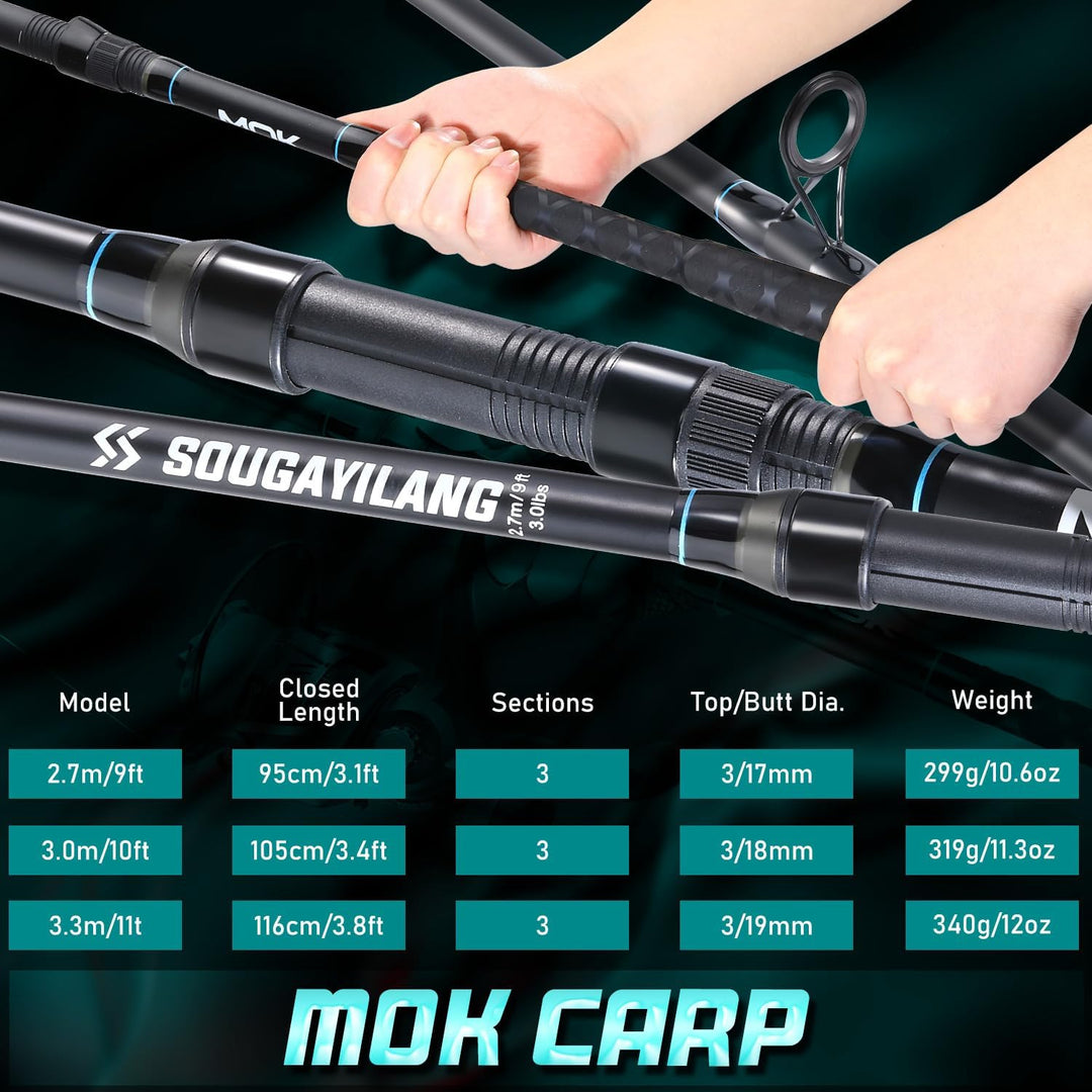 Sougayilang Karpfen Angelrute, 3-Abschnitt High - Qualität Carbon Karpfen Rute 2.7M/3.0M/3.3M 3.0lbs