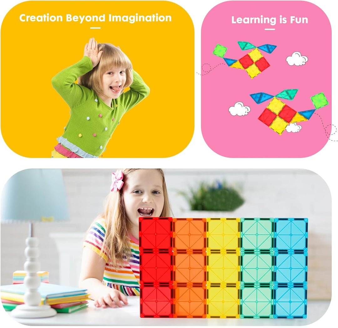 Gemmicc Magnetische Bausteine 100-teilig mit 2 Autos, STEM-zertifiziertes edukatives Magnetspielzeug