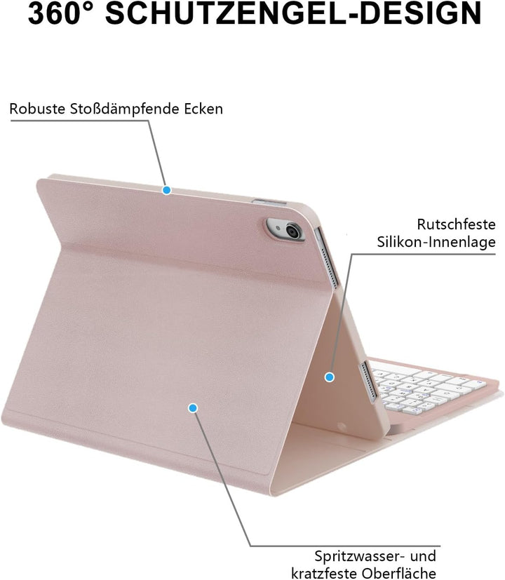 JADEMALL Für iPad 11/10 Generation Hülle mit Tastatur, Deutsch Bluetooth 5.0 Keyboard Case für iPad