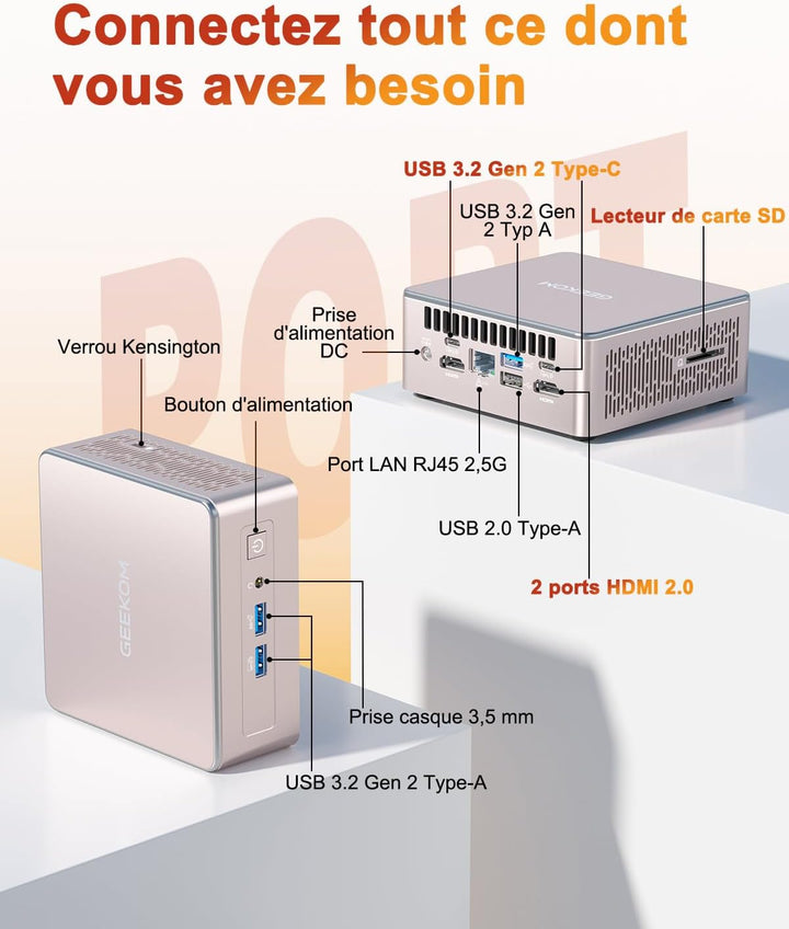 GEEKOM A5 Mini-PC mit AMD Ryzen 7 5825U (8 Kerne/16 Threads, bis zu 4,5 GHz), 32 GB DDR4, 512 GB M.2