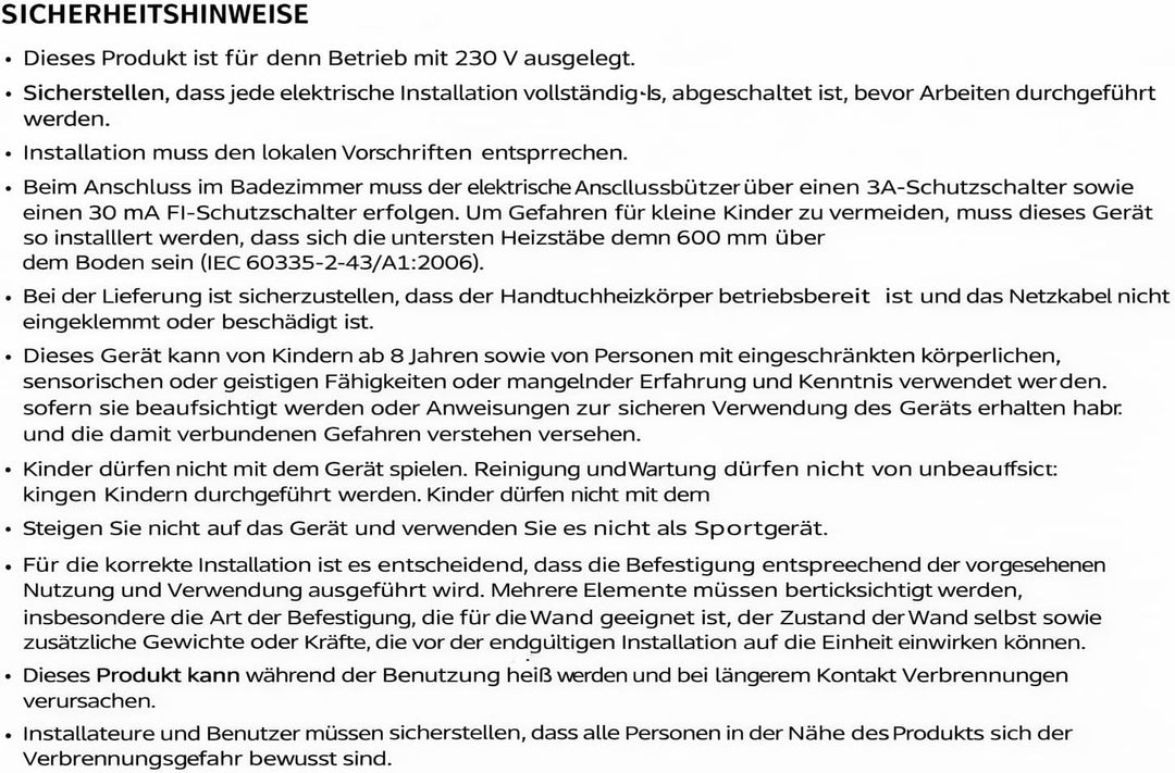 Manissa Siena Elektrisch beheizter Handtuchhalter, 720 x 400 mm