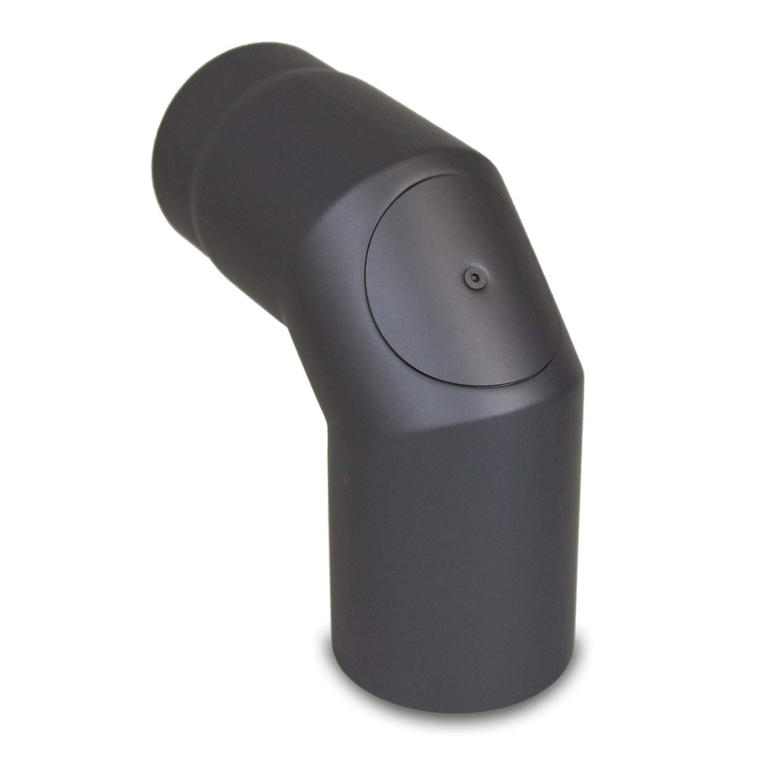 LANZZAS Ofenrohr Bogen 90° mit Tür - im Durchmesser Ø 150 mm - Farbe: gussgrau - Rauchrohr/Knie-Boge