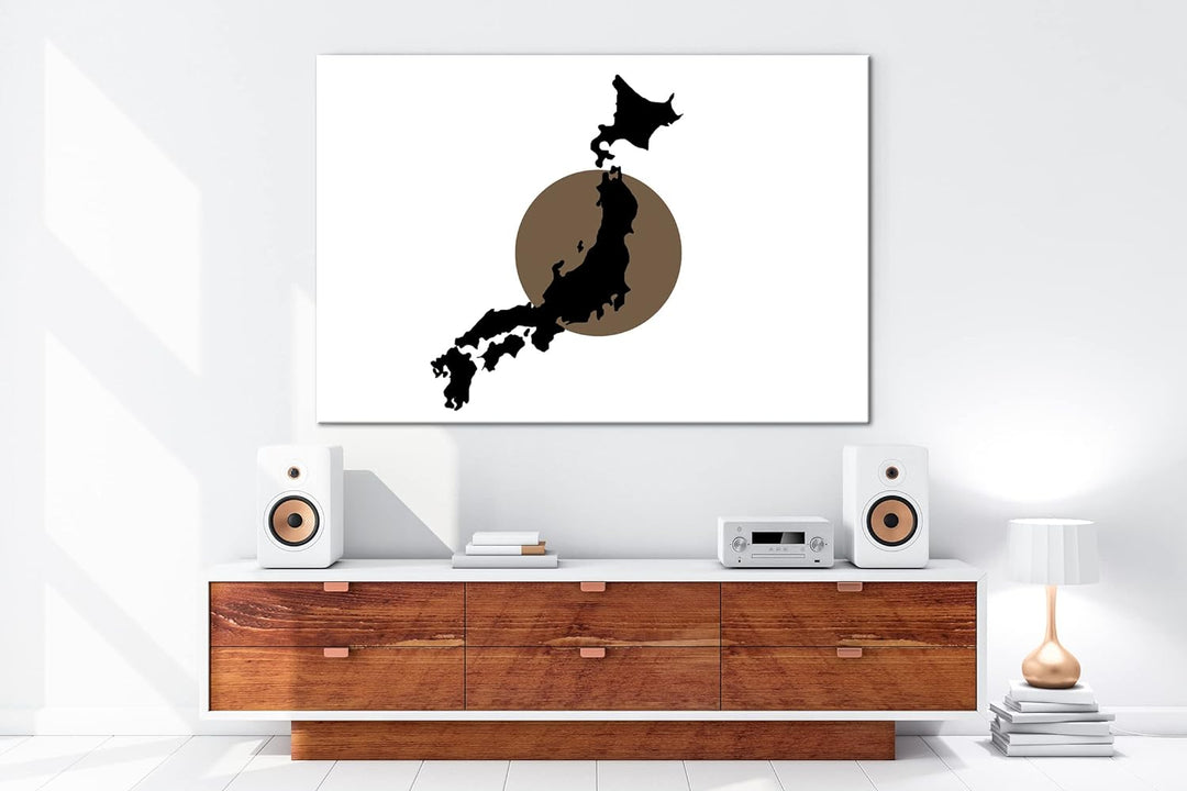 deyoli Japan Karte auf Japan Flagge Format: 80x60 Effekt: Sepia als Leinwandbild, Motiv fertig gerah
