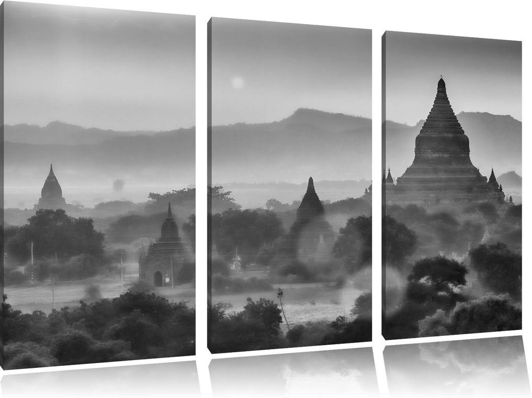 Pixxprint Buddha Tempel im Sonnenuntergang als Leinwandbild/Grösse: 3 Teilig (120x80 cm) cm/Wandbild