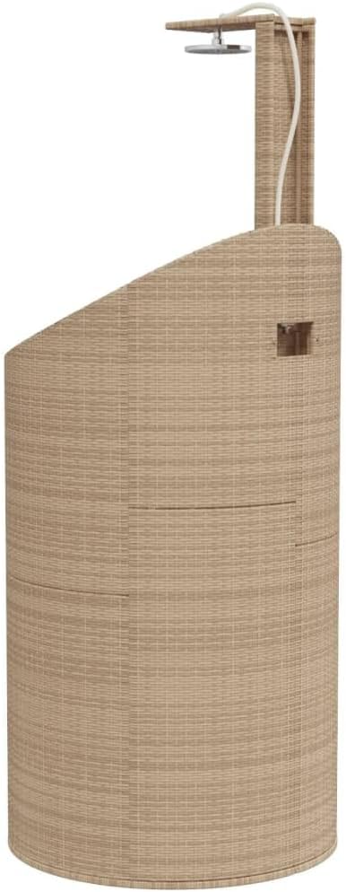 Gartendusche Beige 100x100x241.5cm Poly Rattan Akazienholz Pooldusche mit WPC-Grundplatte mit Kopfbr