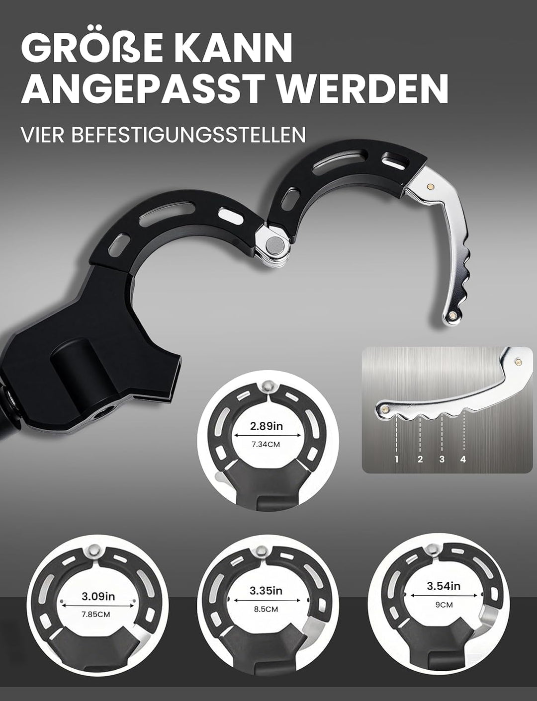 Handschellenschloss Stahl gehärtet – Diebstahlsicherung für E-Scooter, Fahrrad & Roller – kompakt, S