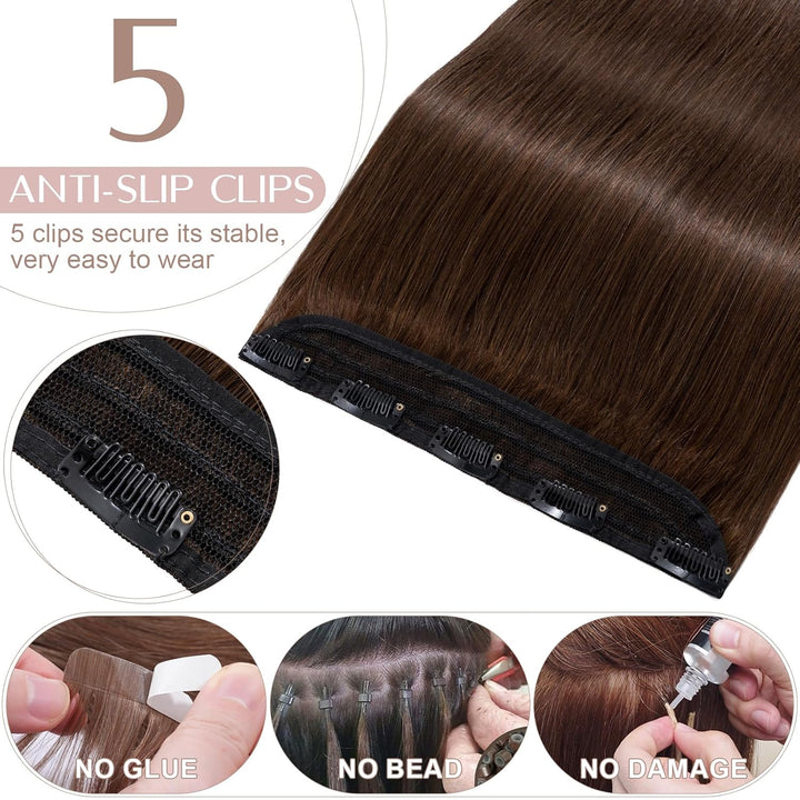 SEGO Extensions Echthaar Clip 1 Tresse Haarverlängerungen Remy 7A ein Teilig Set 5 Klips Haarteil 10