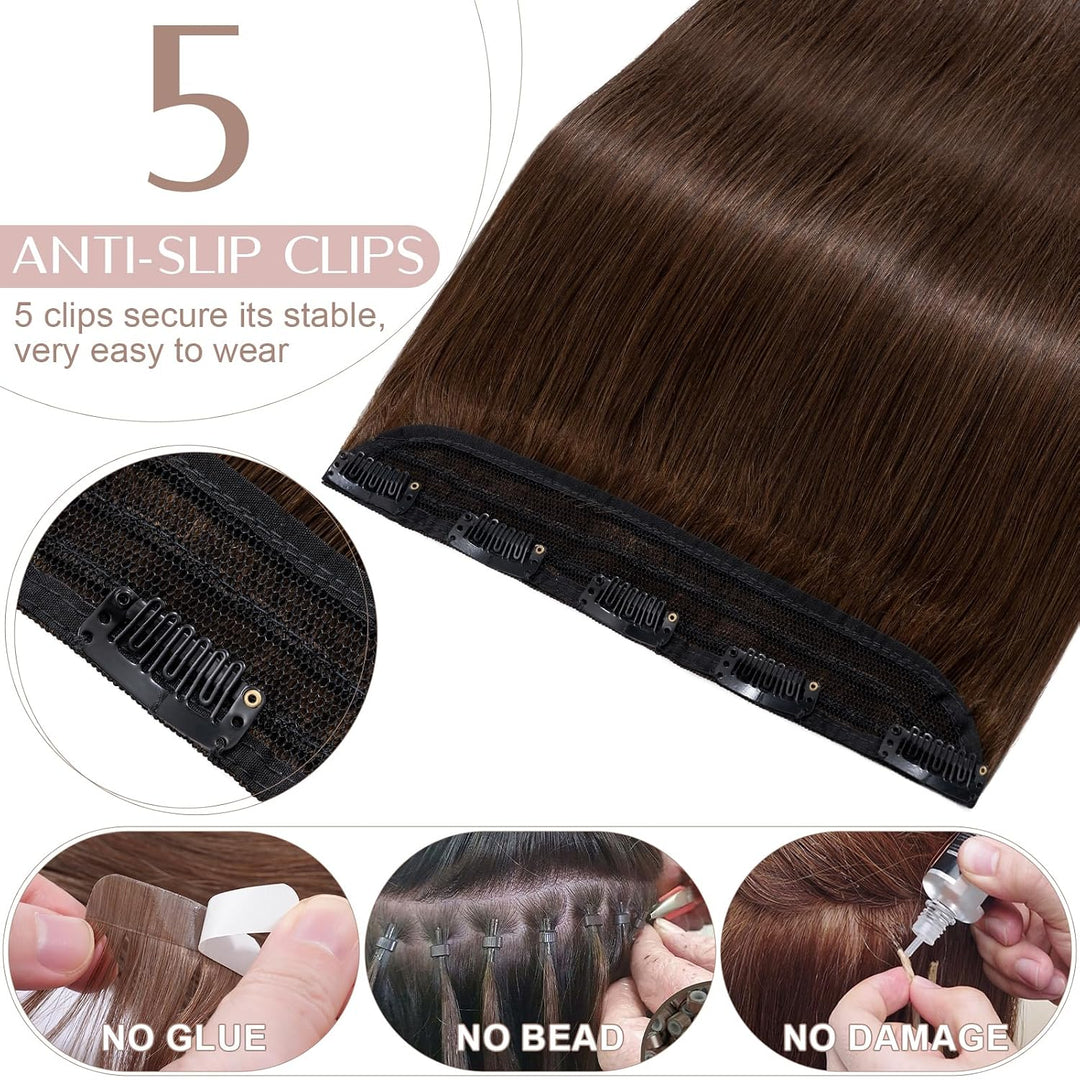 SEGO Extensions Echthaar Clip 1 Tresse Haarverlängerungen Remy 7A ein Teilig Set 5 Klips Haarteil 10