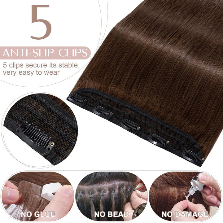 SEGO Extensions Echthaar Clip 1 Tresse Haarverlängerungen Remy 7A ein Teilig Set 5 Klips Haarteil 10