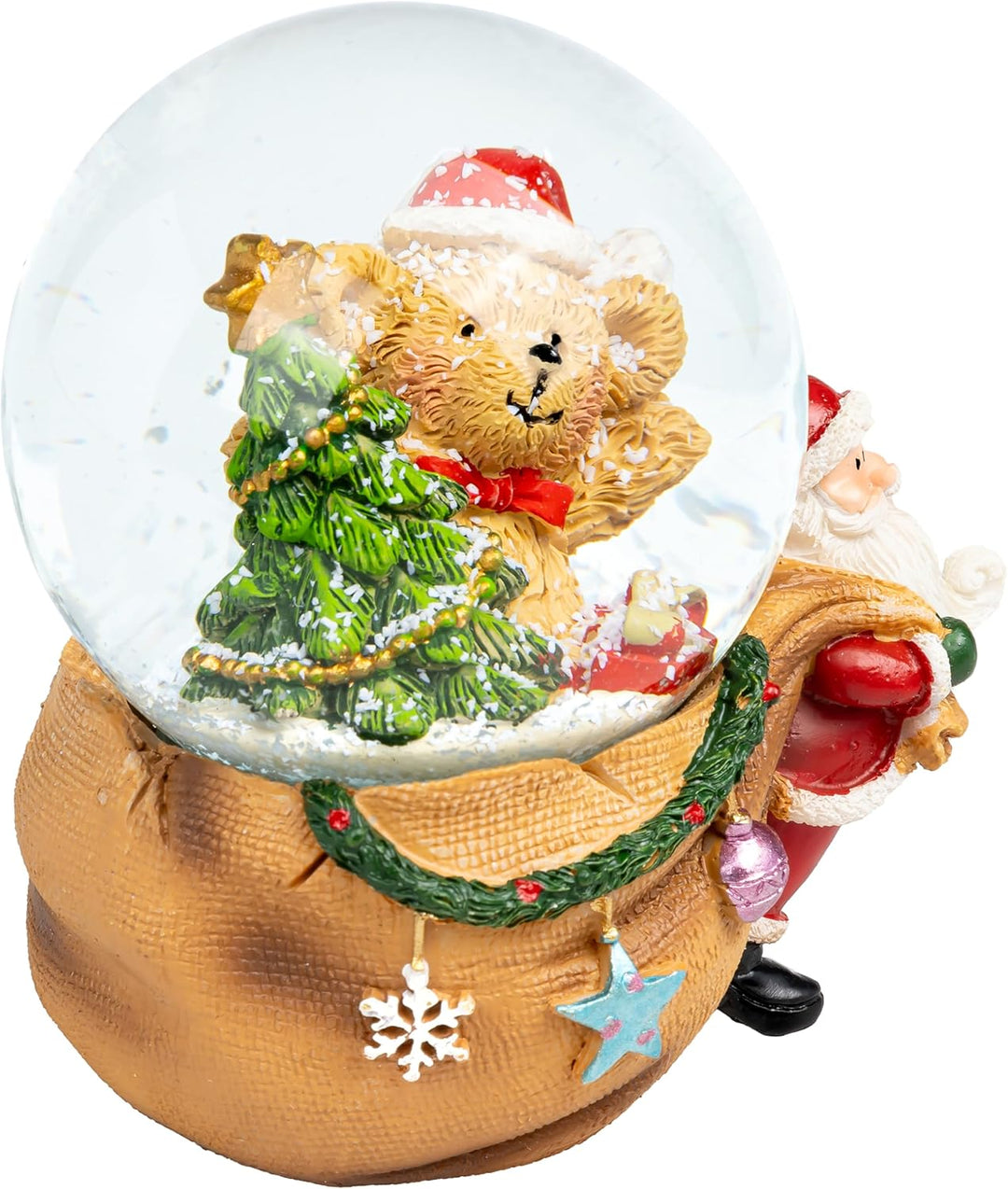 SIKORA SK27 Mittelgrosse Glas Deko Schneekugel Bär im Sack Weihnachtsdeko D:65, Bär im Sack