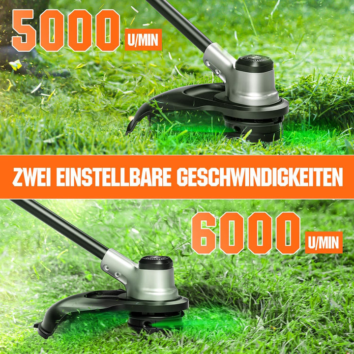 Litheli Akku Rasentrimmer 2x20V, 35cm, Akku Trimmer Garten mit Bürstenlosem Motor, 2x10000mAH Mobile
