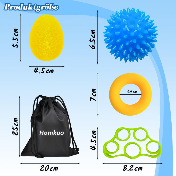 Homkuo Fingertrainer Knetball Handtrainer Set, 10 Stück Fingerexpander Handtraining Ball mit 3 Stärk
