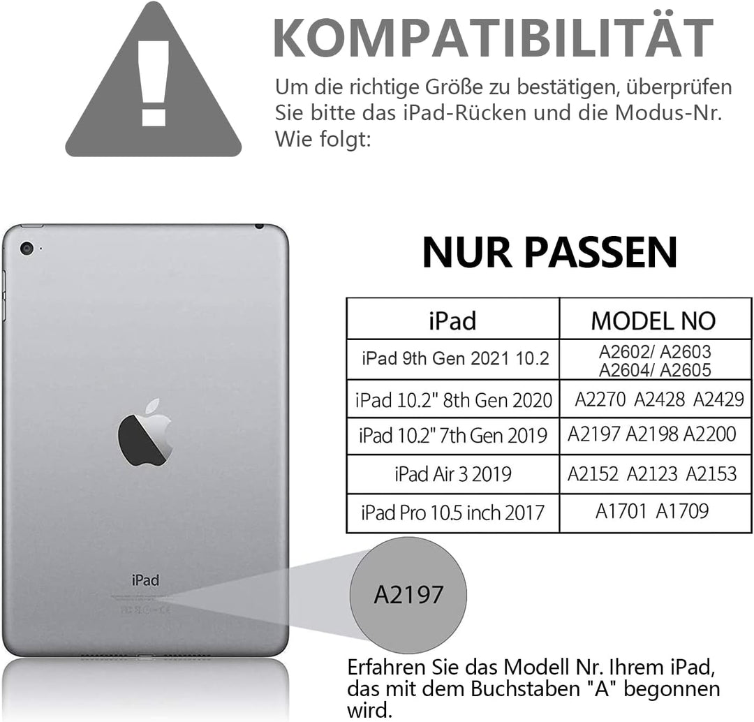 Tastatur Hülle 10.2 Zoll für IPad 9th Gen 2021/8th Gen 2020/7th Gen 2019/IPad Air 3 Gen 2019/IPad Pr