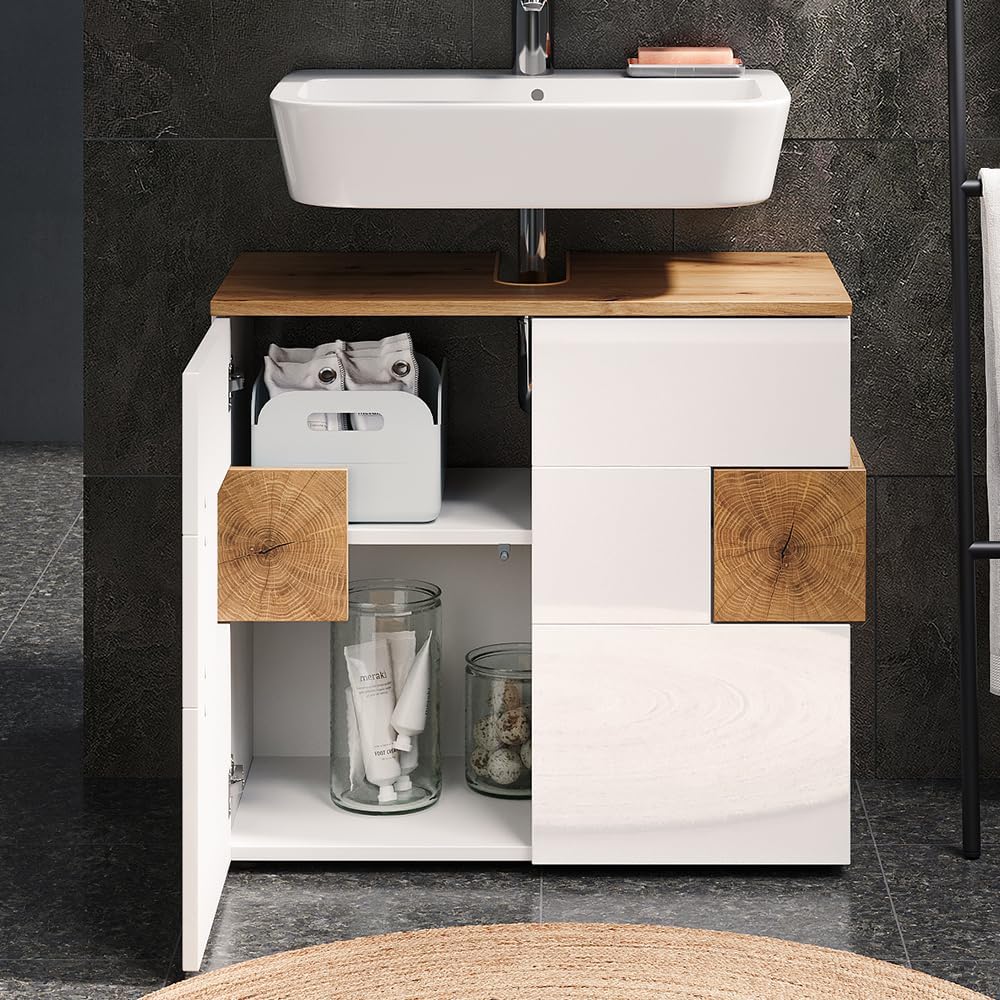 Vicco Waschbeckenunterschrank Eden, Weiss Hochglanz/Artisan-Eiche, 73.1 x 64 cm Weiss Waschtischunte