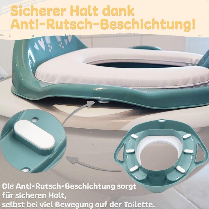 Kinder Toilettensitz mit Sitzpolsterung und Griffen! Toilettenaufsatz für Kinder ab 2 Jahre mit Anti