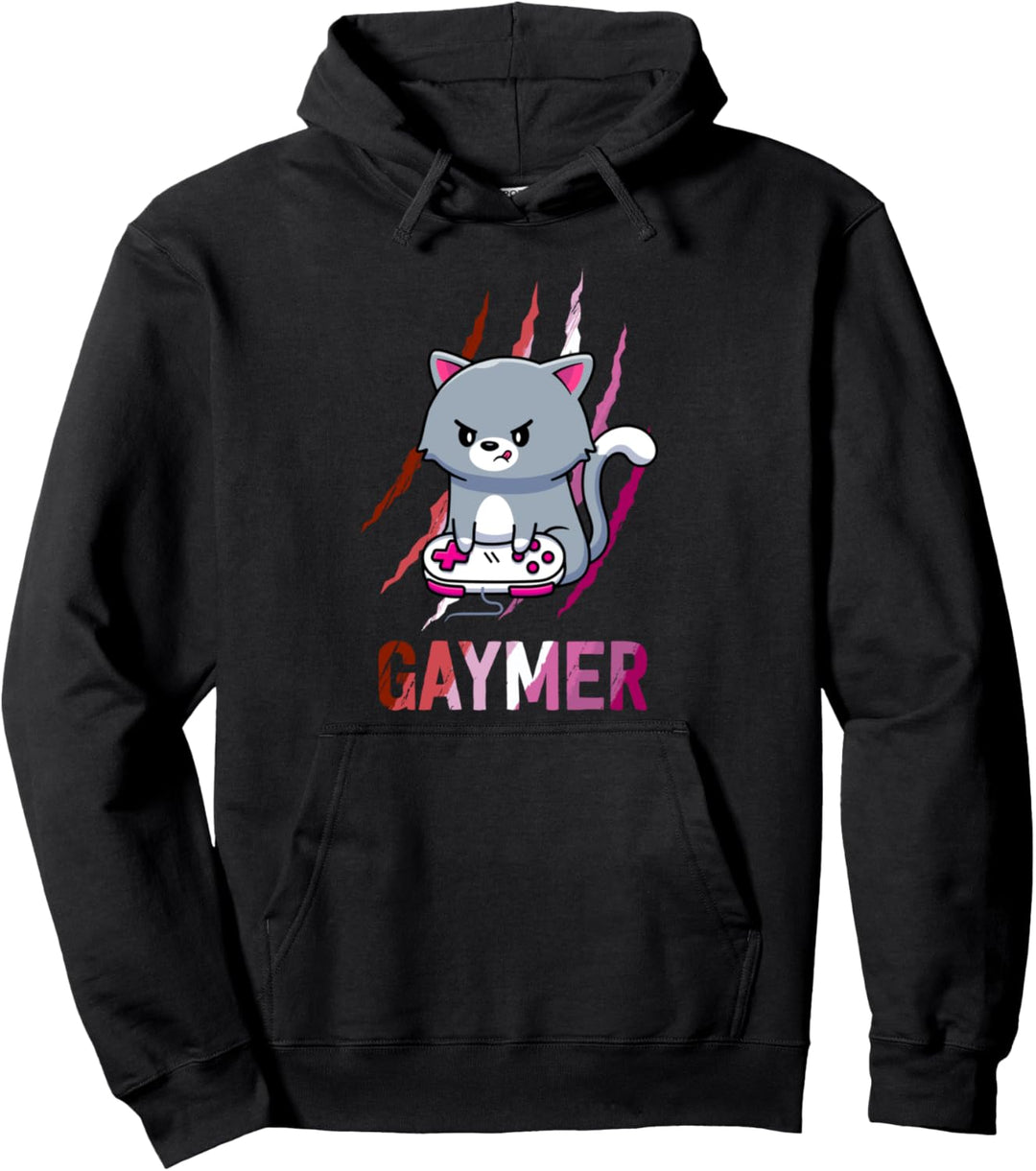 Lesbian Gaymer Geek Pride LGBT Video Game Lovers Gift Cat Pullover Hoodie
