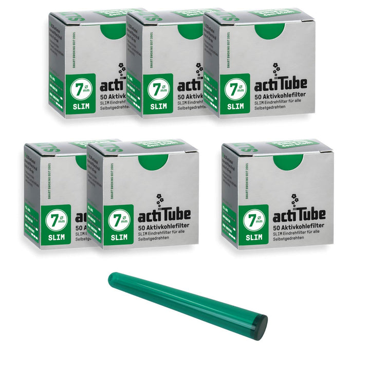 actiTube kogu Set Slim Aktivkohlefilter, 7,1 mm, 300 Stück, 6 Packungen mit je 50 Filtertips - inkl.