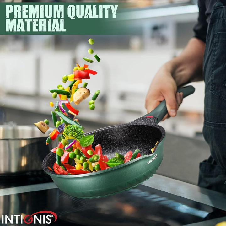 INTIGNIS Premium-Bratpfanne mit Deckel, Kratzfest, 30 cm, Extra Tief, Kompatibel mit allen Herdarten