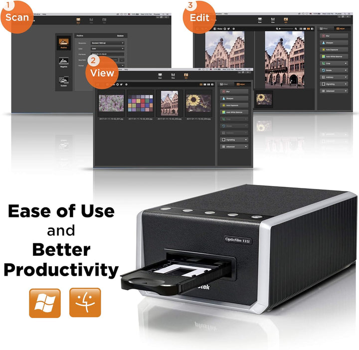 Plustek OpticFilm 135i - Automatischer Film- und Diascanner, Stapelkonvertierung von 35-mm-Dias und