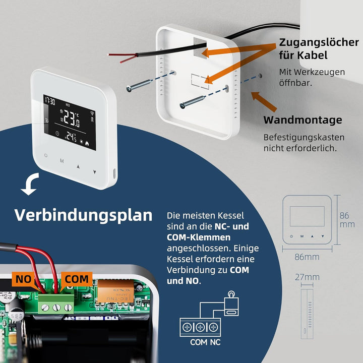 Beok WiFi Thermostat Für Gaskessel, Tuya Smart Raumthermostat Thermostate Heizung Digital LCD-Anzeig
