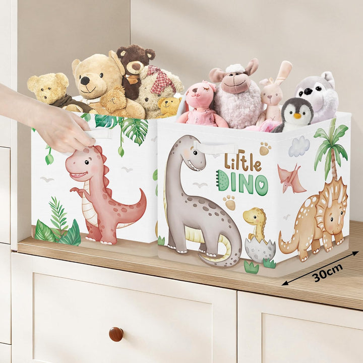 Clastyle 3 Stück Dinosaurier Aufbewahrungsbox Stoff für Kallax Faltbar Aufbewahrungskorb Klein Schra